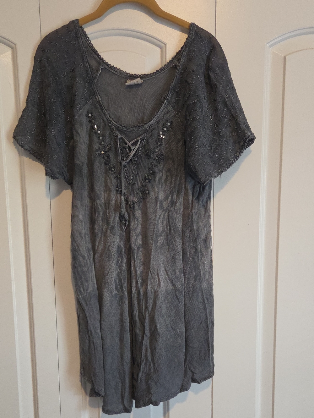Advance Apparels Gray Embellished Boho Tie-Front Tunic
